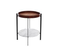 OX Denmarq Mesa bandeja Deck teca. estructura negra. estante de mármol blanco