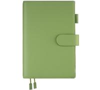 Ox Knight - Funda de cuero A5 para planificador, compatible con Hobonichi Cousin, Stalogy, Midori o Leuchtturm1917, portabolígrafo, ranuras para tarjetas, bolsillo trasero y marcadores (verde)