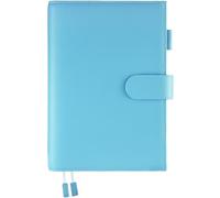 Ox Knight - Funda de cuero A5 para planificador, compatible con Hobonichi Cousin, Stalogy, Midori o Leuchtturm1917, portabolígrafo, ranuras para tarjetas, bolsillo trasero y marcadores (azul claro)