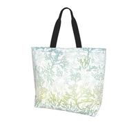 OXbnmm Bolsa grande con estampado de algas marinas verdes y azules para mujer, bolsas de hombro reutilizables con bolsillo, bolso ligero para vacaciones, piscina, gimnasio