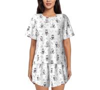 OXbnmm Conjunto de pijama para mujer, diseño de ramas de árbol de búho, ropa de descanso ligera con bolsillos, para el hogar, la playa, Negro, S