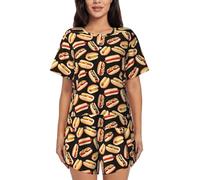 OXbnmm Fun Food Hot Dogs - Conjunto de pijama para mujer, manga corta, ligero, con bolsillos, para el hogar, la playa, Negro, 4XL