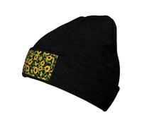 OXbnmm Hermoso gorro de punto flexible con estampado de girasoles, para invierno, elástico, cálido, para viajes al aire libre, sombreros de pesca, Negro, Talla única
