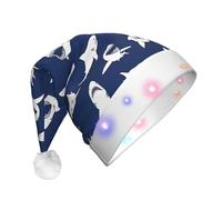 OXbnmm Sombreros de Papá Noel con varios patrones de peces marinos, sombreros de Navidad iluminados, sombrero de Papá Noel con luces LED, sombrero de Papá Noel intermitente para adultos