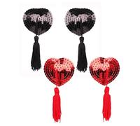 OXDOHUE 2 pares de cubiertas de pasta para pezones,pegatinas pétalos pecho,piel pegajosa,impermeables,natación,Rave,almohadillas sujetador reutilizables,fantasía - negro/rojo