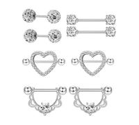 OXDOHUE 4 Pares 14G Piercing Pezon para Mujer Anillos de Pezón Piercing Acero Quirurgico Barras de Lengua Corazón Mariposa CZ Lengua Piercing Barra Juego de Anillos para Pezón Piercings Rectos