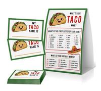 OXEDP What's Your Taco Name Game, actividad de fiesta del Cinco de Mayo, juego familiar de fiesta mexicana, (1 letrero + 30 etiquetas de nombre), decoraciones de fiesta de cumpleaños de tacos,