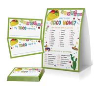OXEDP What's Your Taco Name Game, actividad de fiesta del Cinco de Mayo, juego familiar de fiesta mexicana, juego de fiesta de tacos (1 letrero + 30 etiquetas de nombre), decoraciones de fiesta de
