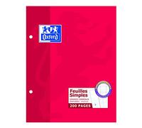 Oxford 100102651 Pack de 100 hojas simples perforadas a cuadros grandes, 90 g, 17 x 22 cm, color blanco