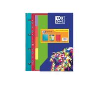 OXFORD Archivador 4 Anillas A4 con Recambio de Cuadricula 5x5 y 5 colores vivos de bandas, Europeanbinder pack Tapa de Plástico Rígido, Incluye un sobre multitaladro y separadores de cartón