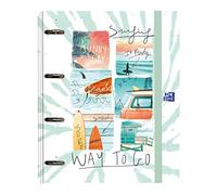 Oxford, Archivador 4 Anillas A4+, Tapa Extradura, Cierre con Goma, Incluye Recambio Cuadrícula 5x5 con 5 Bandas de Color. Diseño: Surf