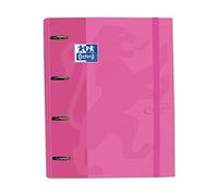 Oxford, Archivador 4 anillas con recambio y goma, TOUCH. Tapa Extradura A4+ con Recambio 80 Hojas, Cuadrícula 5x5, Color Rosa Pastel