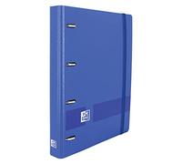 OXFORD Archivador 4 Anillas Plástico Polyfoam con Goma. Tamaño A4+, Pizarra Extraíble, Hoja de Pegatinas, Recambio con 5 Bandas Color y Cuadrícula 5x5. Oxford Live & Go, Azul
