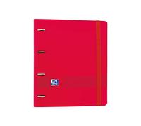 Oxford, Archivador 4 anillas plástico polyfoam con recambio y goma Oxford Live & Go, A4+ con recambio 100 Hojas, 5 bandas color y cuadrícula 5x5, color Rojo