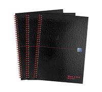 Oxford Black n' Red Cuaderno A4 de tapa dura brillante reciclado con espiral, 140 páginas, paquete de 3