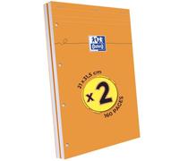 Oxford - Bloc de notas perforado (2 unidades, A4+, grandes baldosas, 80 hojas, grapadas, cubierta para tarjetas revestidas, color naranja