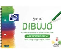 Oxford Bloc Dibujo A4+ Tapa Blanda/Contratapa rígida 20 Hojas 130gr Con Recuadro, 2 Taladros y Espiral