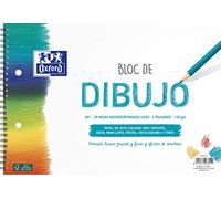 Oxford Bloc Dibujo Escolar A4+ Tapa Blanda/Contratapa rígida 20 Hojas 130gr Liso con 2 Taladros, con Espiral