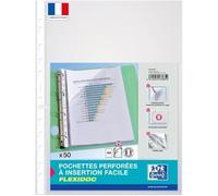 OXFORD - Bolsa de 50 bolsas perforadas con apertura lateral Flexidoc A4 Polypro lisa de espesor 7/100ª incoloro