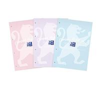 Oxford Campus, Bloc de recambio de papel rayado A4, 140 páginas, colores pastel, paquete de 3, blanco