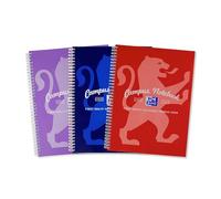 Oxford Campus - Cuaderno A4, encuadernado, 8 mm, con margen, 140 páginas, 3 unidades, colores brillantes, Optik Paper+