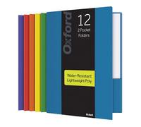 Oxford Carpetas de 2 bolsillos, cartera de plástico resistente, tamaño carta, colores surtidos, 2 de cada uno (azul, verde, amarillo, naranja, rojo, morado), paquete de 12 (14188)