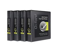 Oxford Carpetas de 3 anillos, anillos en D de 1.5 pulgadas de apertura fácil de abrir, cubiertas de carpeta en 3 lados, bisagra duradera, antiadherente, sin PVC, negro, paquete de 4 (79905)