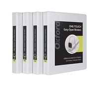 Oxford Carpetas de 3 anillos, anillos en D de 1 pulgada de apertura fácil de abrir con un solo toque, cubiertas de carpeta en 3 lados, bisagra duradera, antiadherente, sin PVC, blanco, paquete de 4