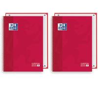 Oxford Classic, Cuaderno A4+, Europeanbook 1, tapa extradura, espiral, cuadrículada 5X5, 80 hojas, color Rojo (Paquete de 2)