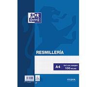 Oxford Classic, Resmillería Paquete 100 Hojas, A4, Cuadrícula 4 x 4 con Margen