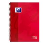 Oxford, Cuaderno A4, cuadricula 5x5, tapa extradura, microperforado, libreta A4 Europeanbook 1, color rojo