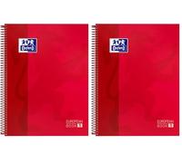 Oxford, Cuaderno A4, cuadricula 5x5, tapa extradura, microperforado, libreta A4 Europeanbook 1, color rojo (Paquete de 2)