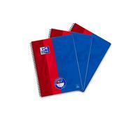 Oxford - Cuaderno (A4, cuadriculado, con doble margen, 80 hojas), color Azul Rojo 3 unidad