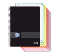 Oxford, Cuaderno A5 Cuadriculado 5x5, Tapa Plástico, 160 Hojas, 8 Bandas de Color, Libreta Microperforada, Color Negro