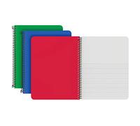 Oxford Cuaderno espiral primario, tapas de plástico duradero, práctica de escritura/dibujo, pre-K, K-2, 80 hojas, 9 3/4 x 7 1/2, azul/rojo/verde, 3/PK (89001)