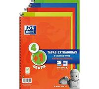 Cuadernos Espiral OXFORD Classic Write&Erase, Folio 80H Tapa Dura Cuadros 4 mm. Pack 4+1 Colores Vivos