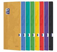 OXFORD Cuaderno KRAFT A4, 21 x 29,7 cm, grandes cuadros, 96 páginas grabadas, tapa kraft, colores aleatorios