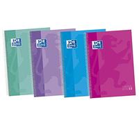 Oxford, Cuadernos A4+, Pack de 5 Libretas Cuadrícula 5x5, Tapa Extradura y Espiral, Microperforado con 5 bandas de color , 120 Hojas, Colores Surtidos.