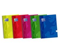 Oxford, Cuadernos A5, Pack de 5 Libretas de Tapa Plástico con Espiral, 80 Hojas con Cuadrícula 4x4, Colores Surtidos