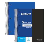 Oxford - Cuadernos de polietileno de 5 tubos, 22,86 x 27,94 cm, regla universitaria, fundas de colores surtidos, 200 hojas, 5 bolsillos separadores de polietileno, 2 paquetes (10388)