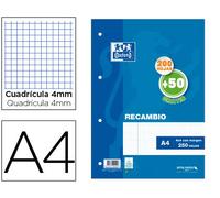 Oxford Din A4 200 + 50 Hojas Recarga Gratis Cuadrado 4 mm con Margen