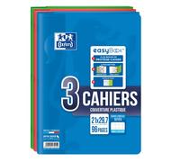 OXFORD EasyBook A4 - Lote de 3 cuadernos (96 páginas grapadas, cubierta de polietileno, varios colores