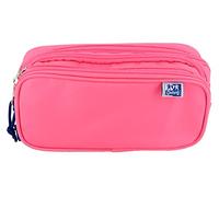 Oxford, Estuche Escolar 3 Compartimentos, Goma Elástica, 3 Cremalleras, Color Rosa Fucsia