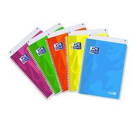 Oxford Favorit - Cuaderno de espiral A4, 5 unidades, cuadrícula de 5 mm, papel de 90 g, colores neón surtidos