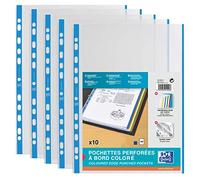 Oxford Fundas para folletos, DIN A4, apertura superior, borde azul, transparente, 100 unidades