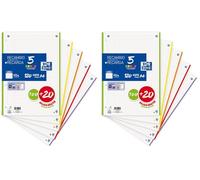 Oxford, hojas rayadas A4 perforadas, recambio achivador 1 linea, 120 hojas, 4 taladros, 5 bandas de colores vivos (Paquete de 2)