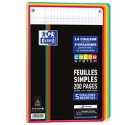 OXFORD - Hojas sencillas color SYSTEM A4 perforadas, 200 páginas, grandes baldosas Seyès 5 colores de marcos surtidos bajo película, color negro