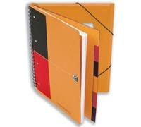 Oxford International N01802P - Cuaderno de espiral doble con cierre elástico (5 unidades, con rayas, 80 hojas, A4+, tapa de polipropileno, perforado, incluye 3 separadores de colores y compartimento para hojas sueltas), color naranja, rojo y negro