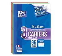 Oxford Juego de 3 cuadernos OpenFlex de 24 x 32 cm, grandes, 96 hojas cuadriculadas, tapa de polipropileno, 90 g, colores surtidos