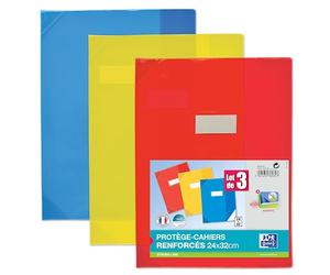OXFORD - Juego de 3 protectores de cuadernos Strong Line (24 x 32 cm, PVC translúcido, 15/100º, colores surtidos